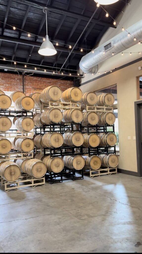 Mcclintock whiskey barrel rack in distillation room