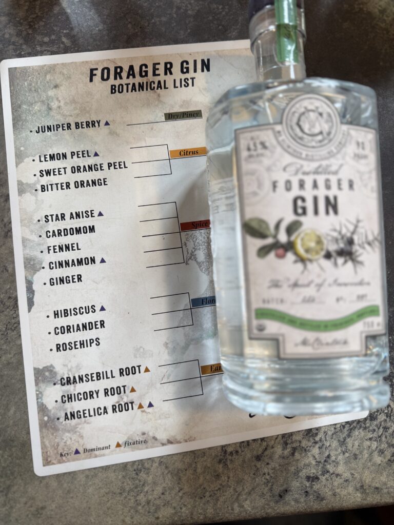 Mcclintock Forager Gin overtop of tasting sheet