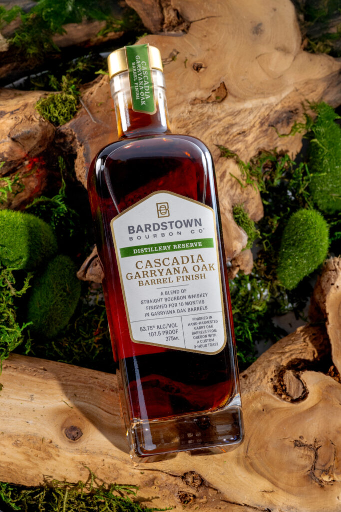Bardstown Bourbon Company "Cascadia" Garryana Oak Finished Bourbon against terroir (Photo Credit: Lofted Spirits)