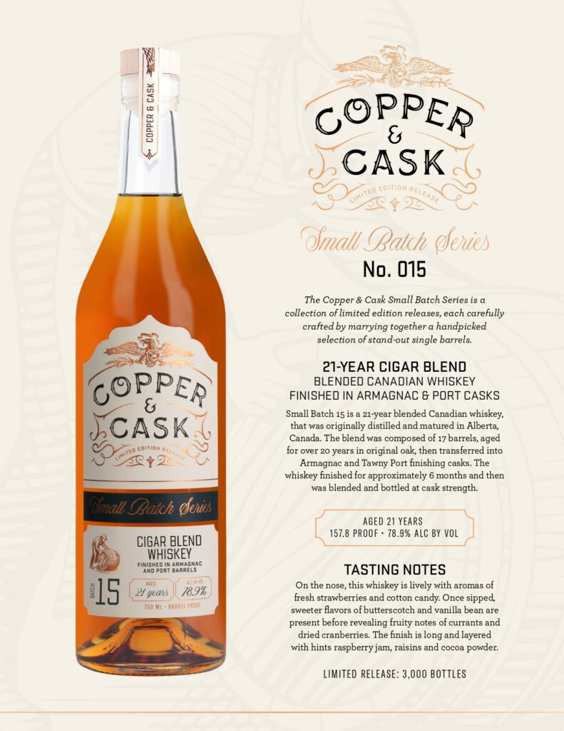 Copper & Cask New Release: Small Batch Series 015 21 year Canadian Whiskey Cigar Blend