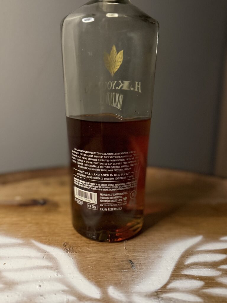H.K. Young Toasted Small Batch Bourbon back label