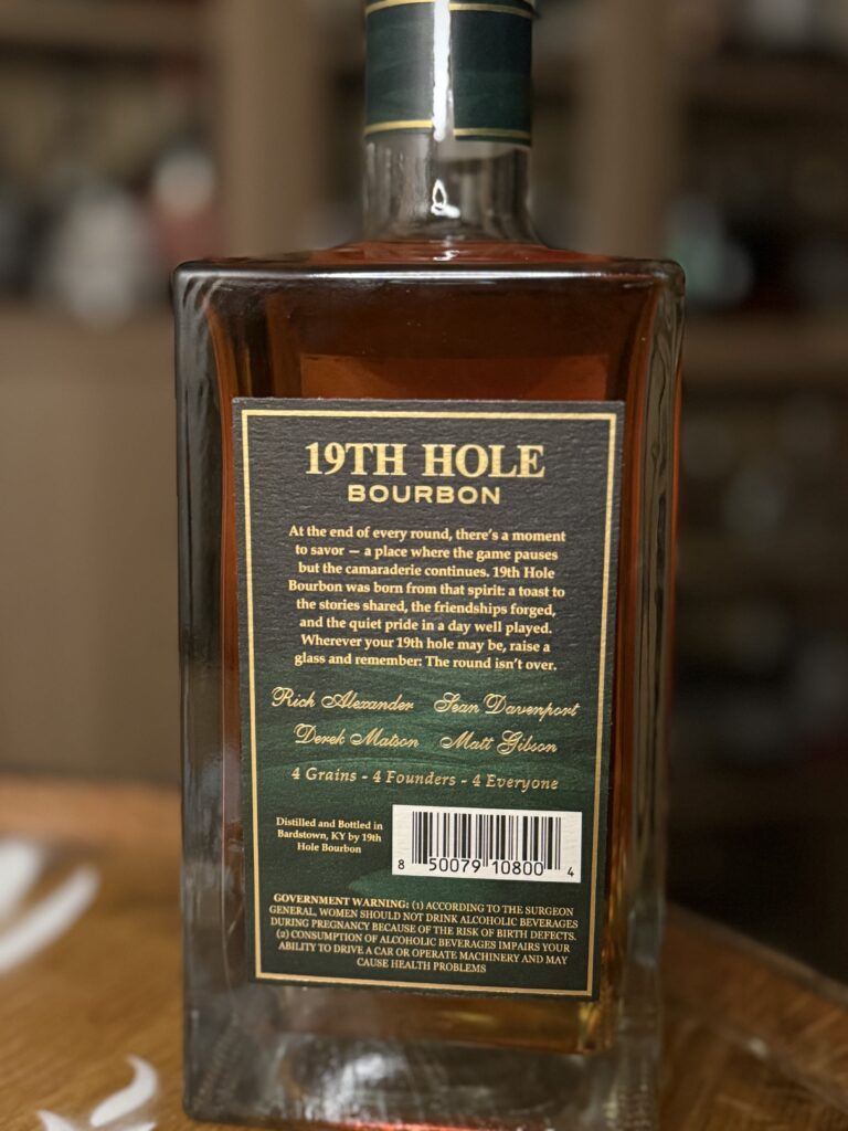 19th Hole Bourbon back label