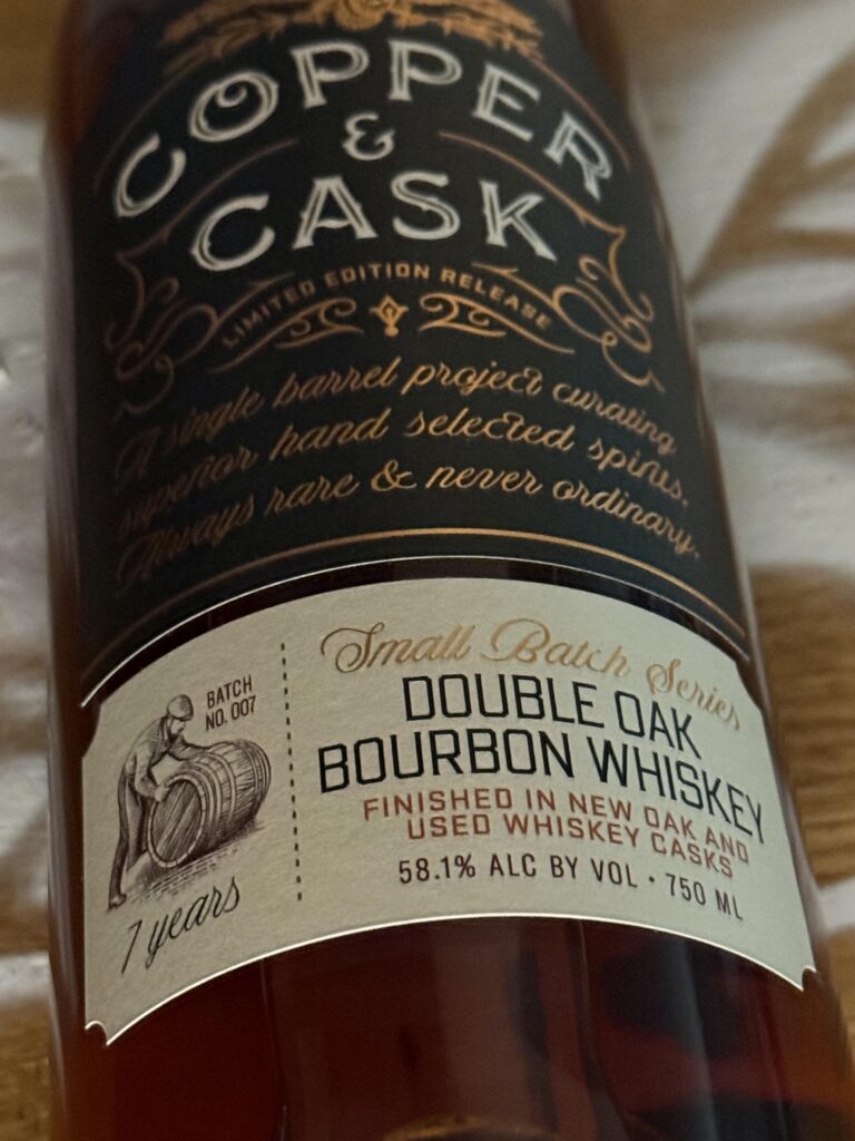 Copper & Cask Double Oaked Small Batch Series 07 close up of bottom label