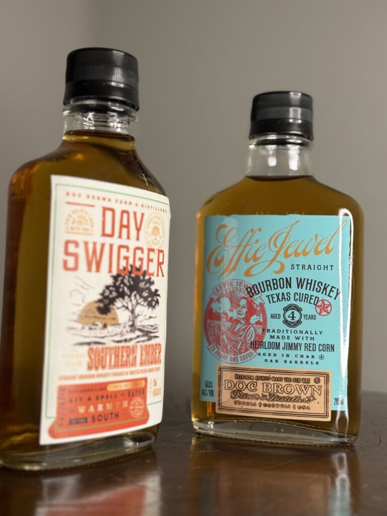 Doc Brown Effie Jewel Bourbon focused beside day swigger sample