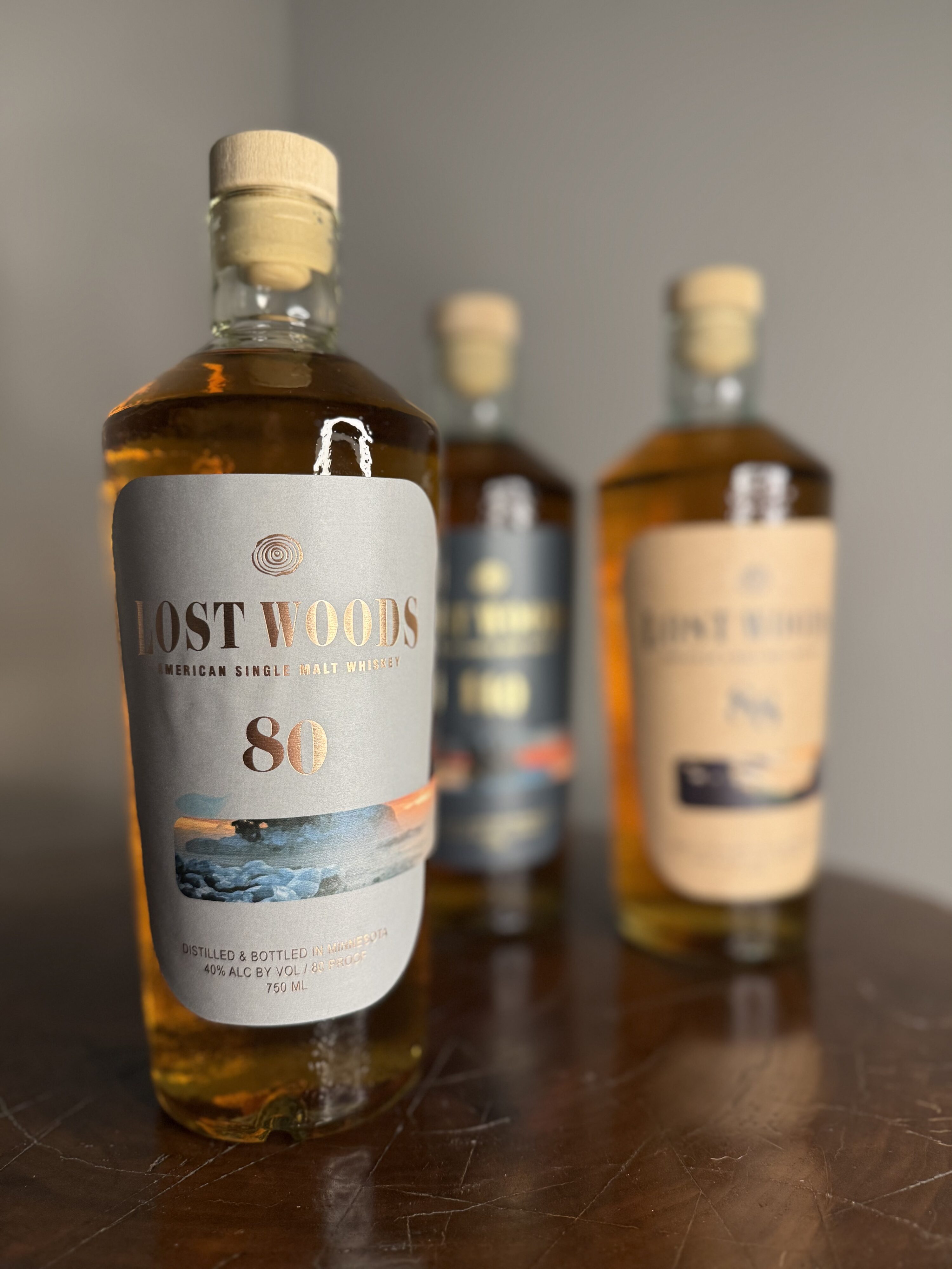 Lost Woods American Single Malt Lineup with focus on 80 proof