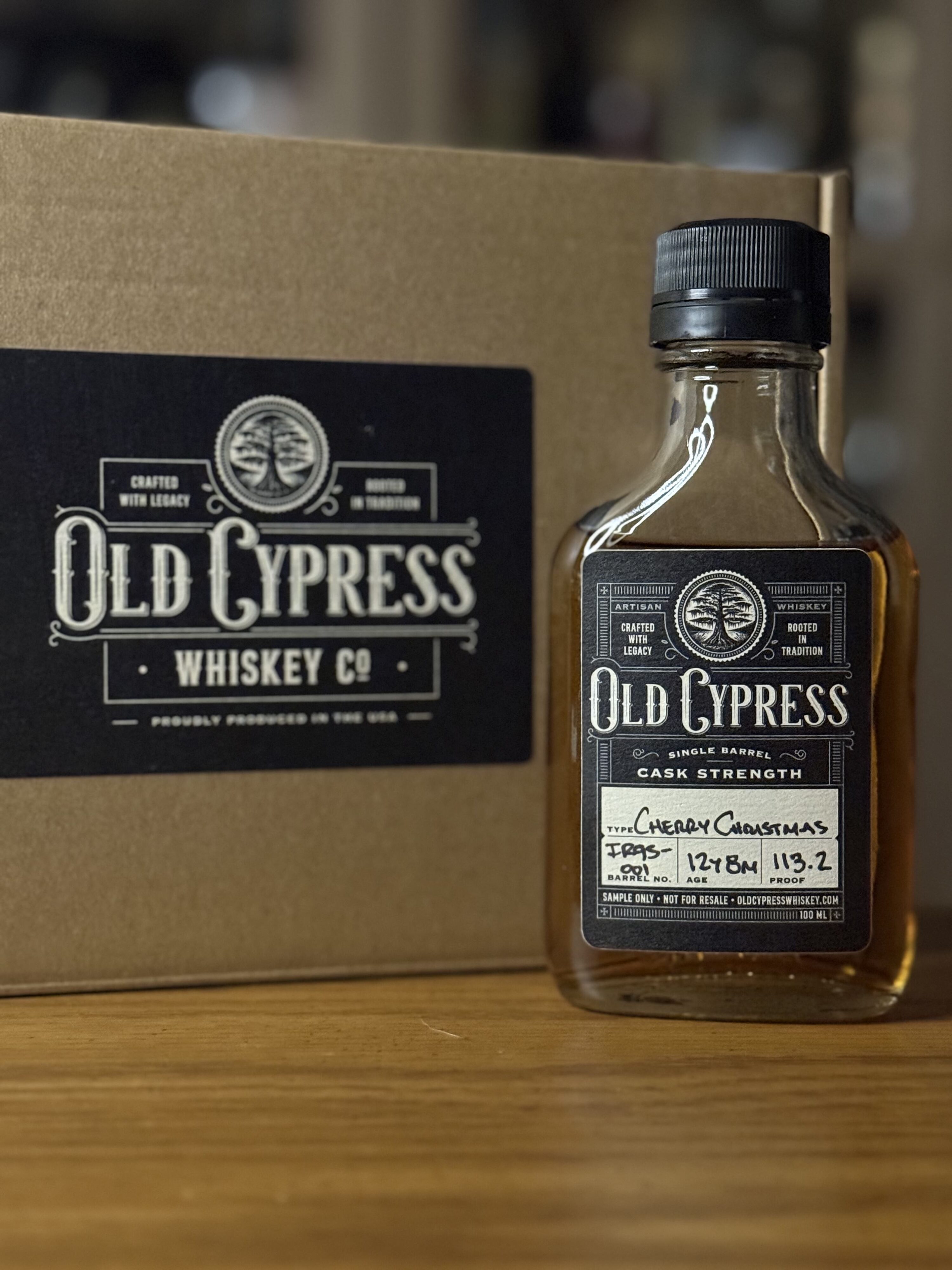 Old Cypress Cherry Christmas sample against box