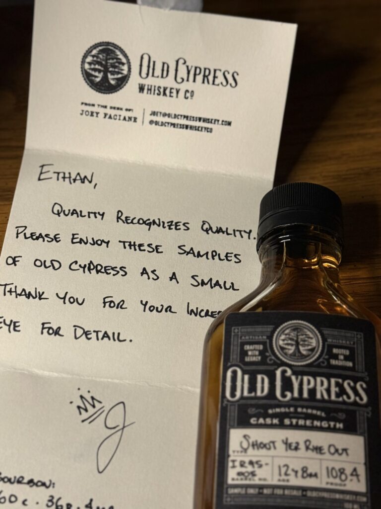 Old Cypress sample lying on handwritten letter