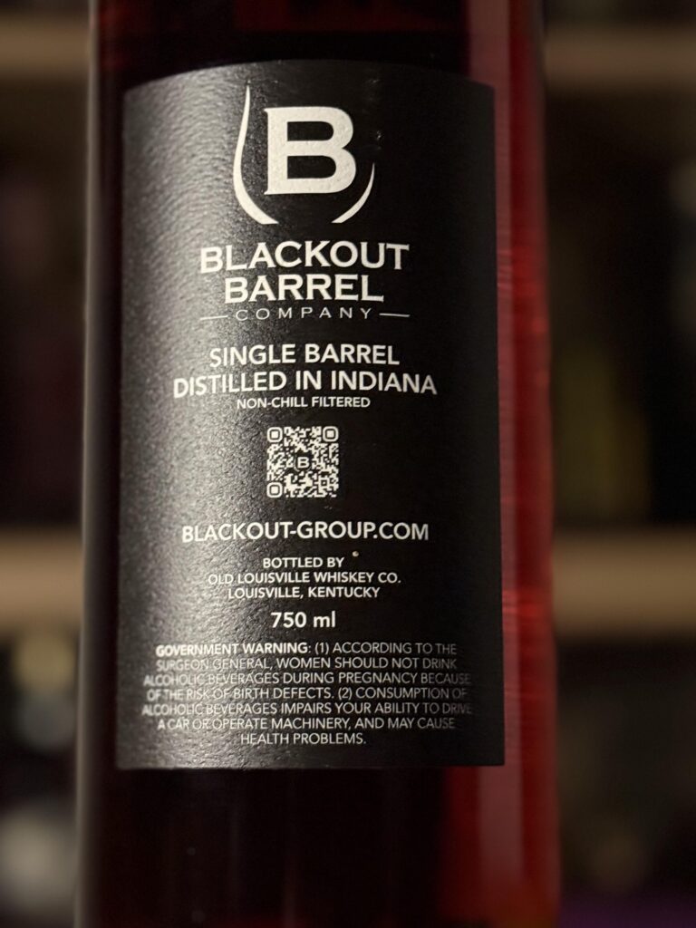 Blackout 10 Year Cask Strength Single Barrel Rye back label