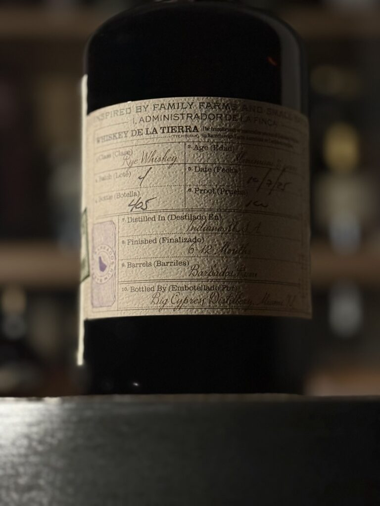 Fincasa Barbados rum finished rye (Batch 4) back label