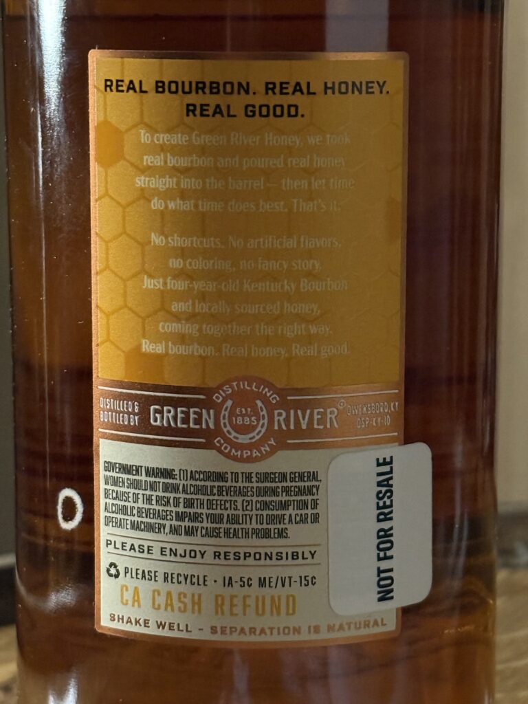 Green River Honey Bourbon back label