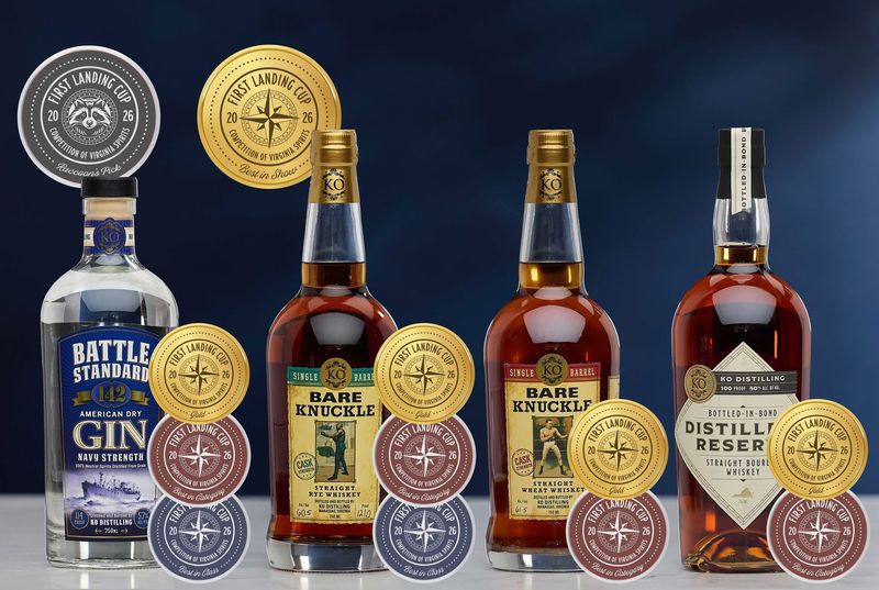 KO Distilling bottles with their First Landing Cup awards