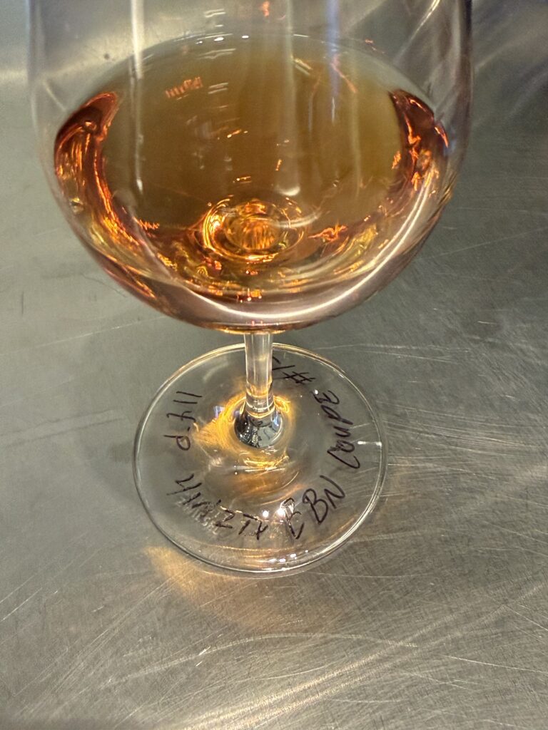 Michael was taught to label the bottom of each glass to track blend during process