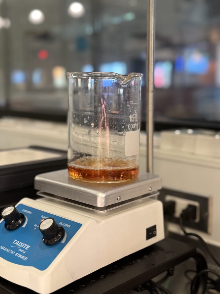 Magnetic stirrer helps marry and oxidize the initial blend