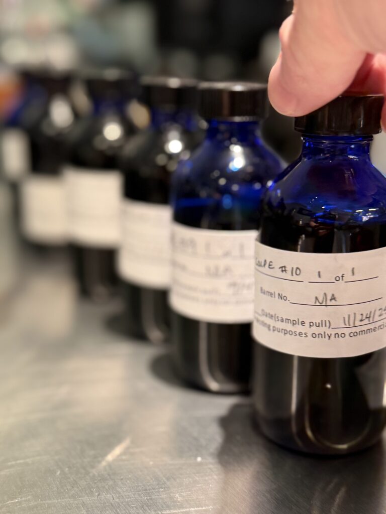 Line of past bourbon coupe samples to compare to current blend while it sits