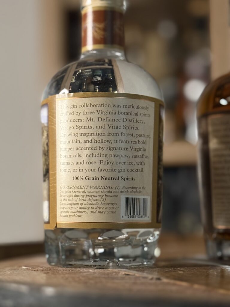 VA 250th Trio Gin back label