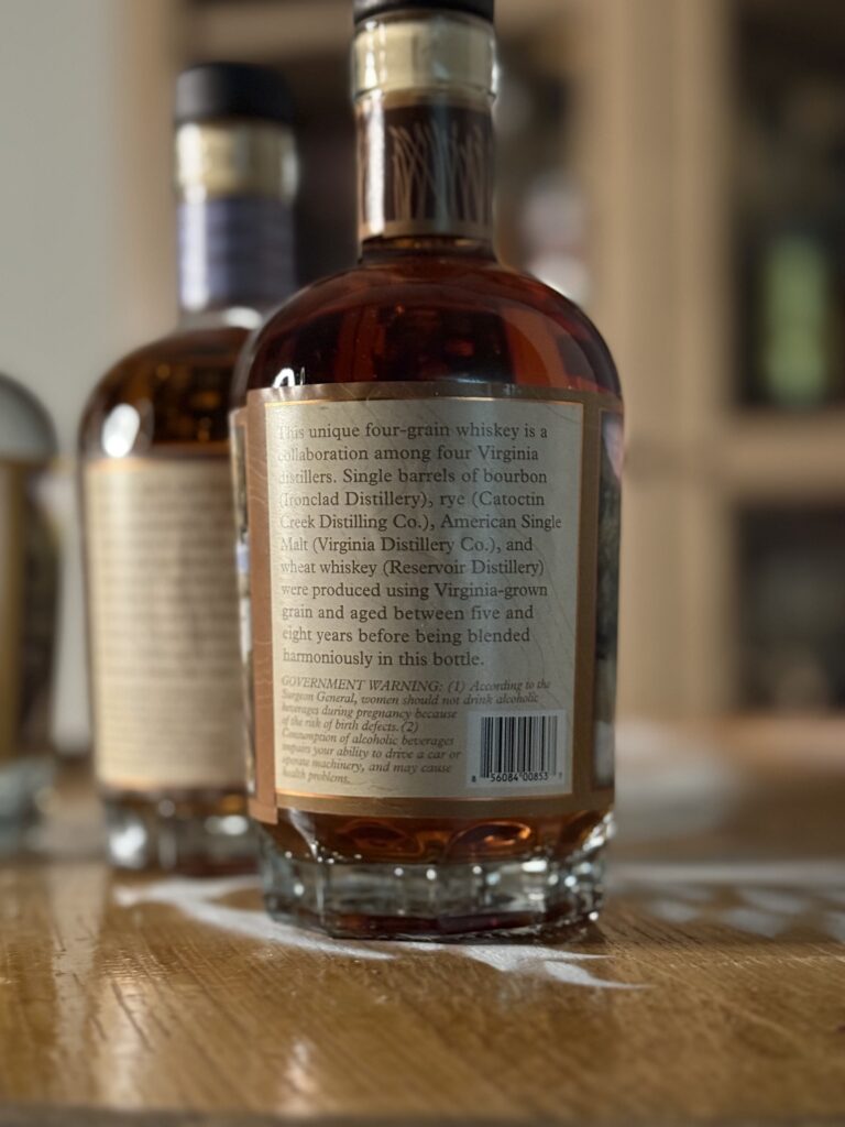 VA 250th Trio Four Grain Whiskey back label