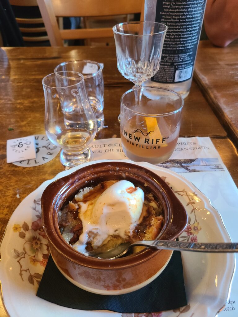 Bread pudding paired with a Rum Old Fashioned