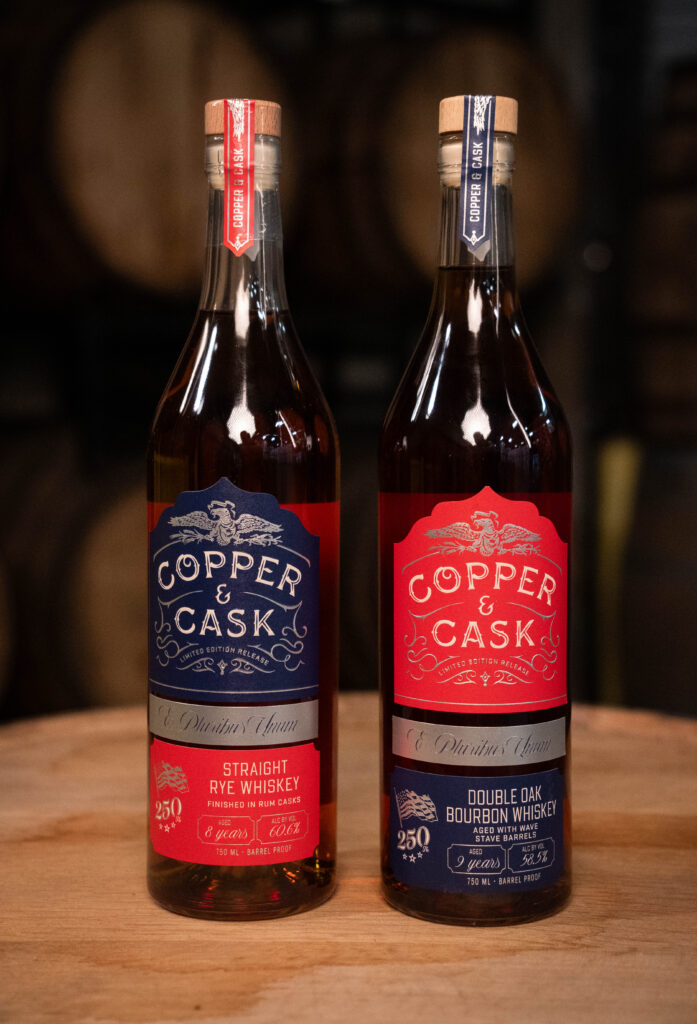 Copper & Cask 250th Anniversary bottles "Wave That Flag" and "Boston Rum Party"