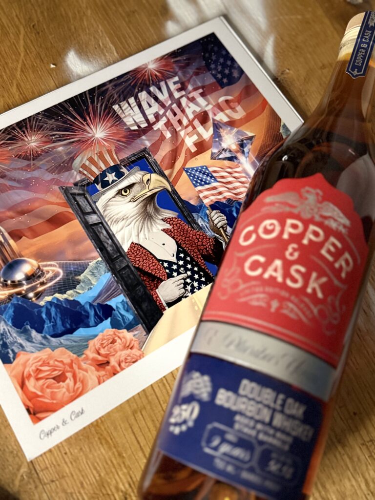 Copper & Cask "Wave That Flag" blurred lying beside accompanying Wave That Flag art print
