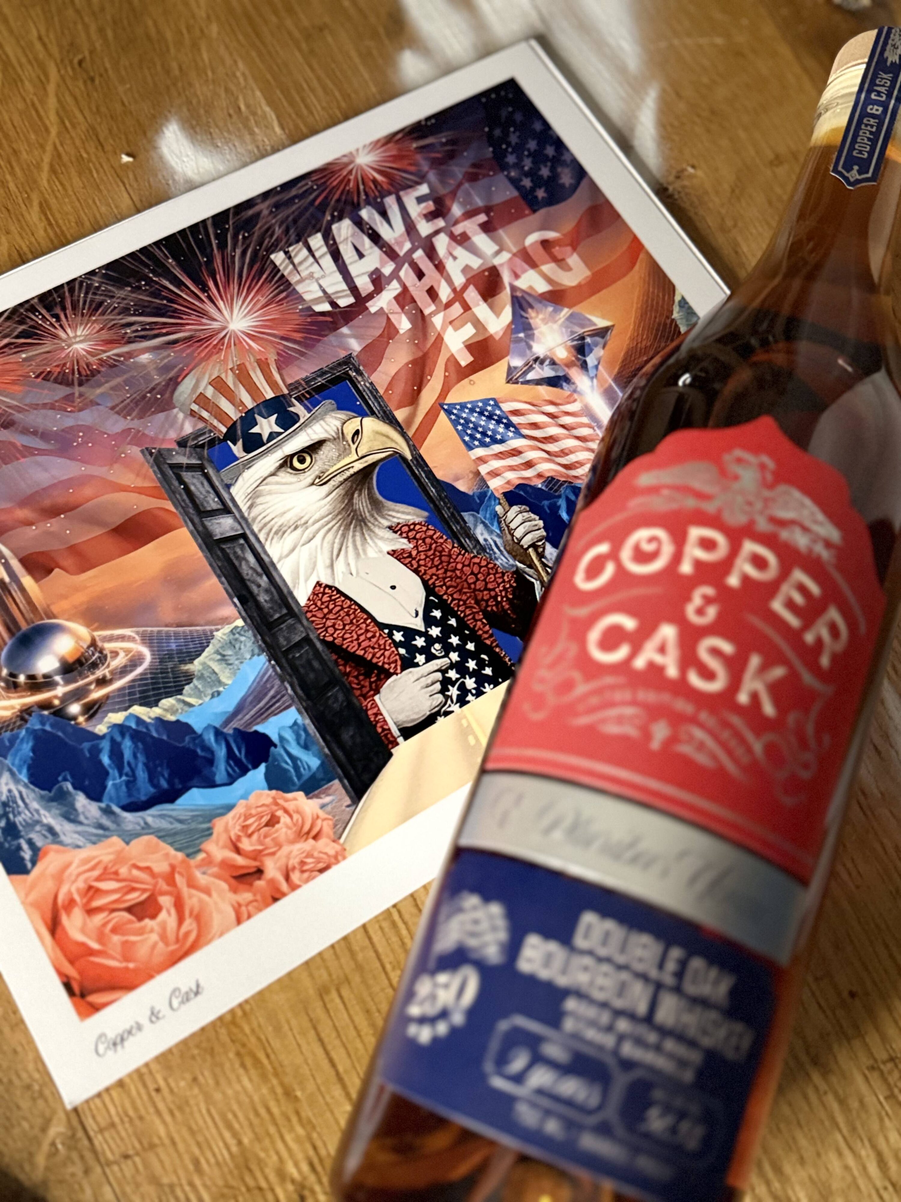 Copper & Cask "Wave That Flag" blurred lying beside accompanying Wave That Flag art print