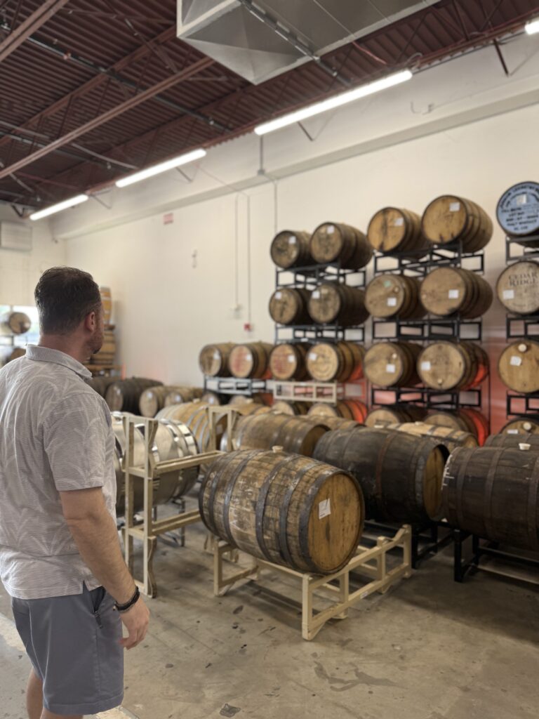 Michael surveys the various aging barrels in their rickhouse from well known Kentucky distilleries like Green River to amazing craft like Cedar Ridge and Oregon Spirits