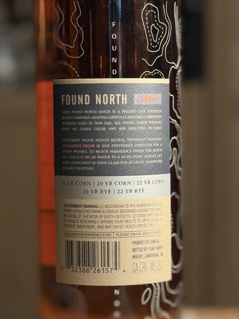 Found North Cask Strength Batch 012 back label