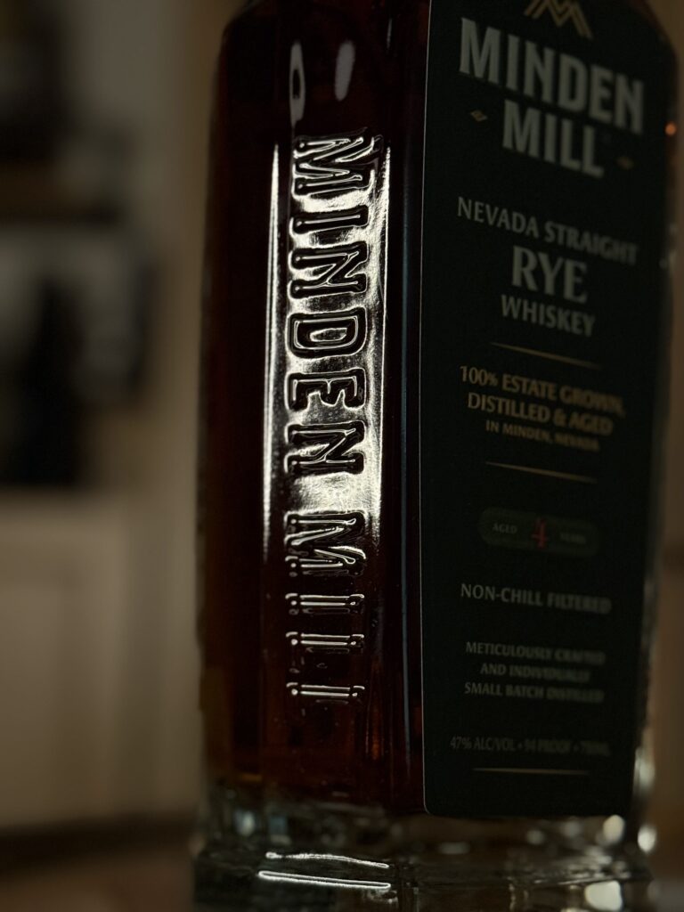 Mindel Mill Rye with distillery name embossed on side of glass