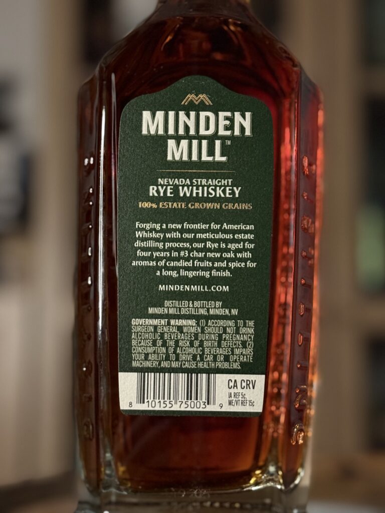 Minden Mill Rye back label