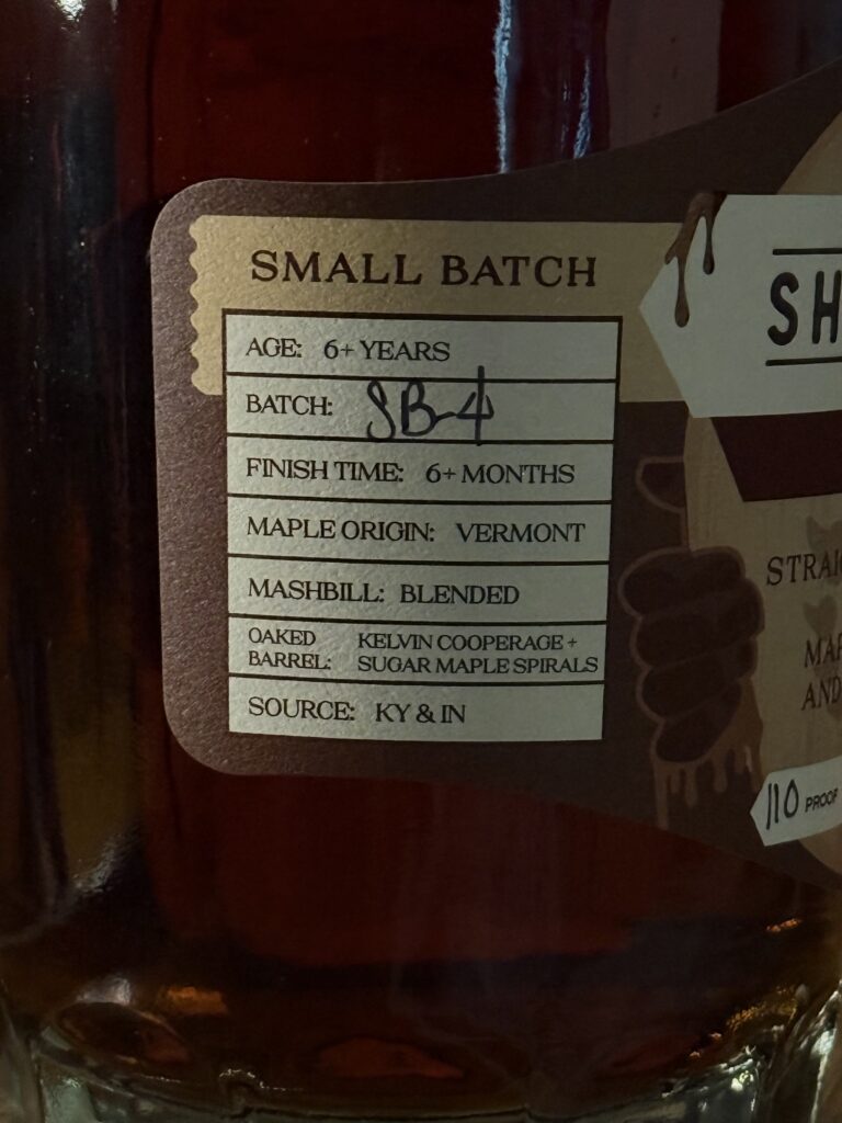 Shortbarrel Sapsquatch Maple-Finished Bourbon 2026 Release side stats