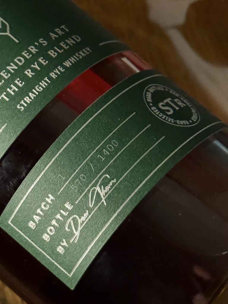 Silverthorn Reserve 10 Year Rye blend bottom label