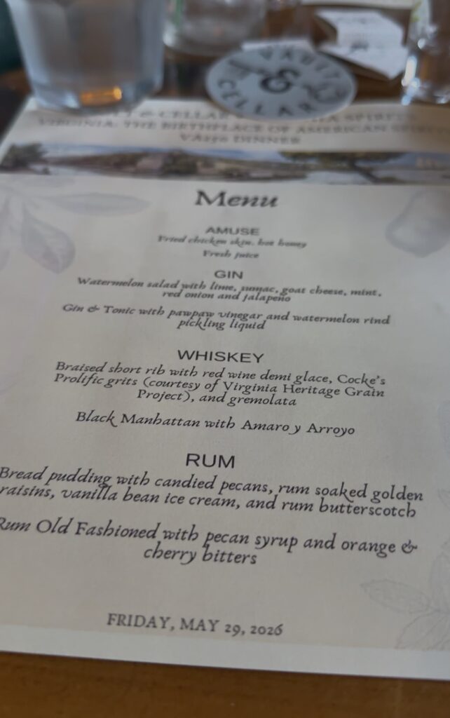 The VA 250th Vault & Cellar pairing menu