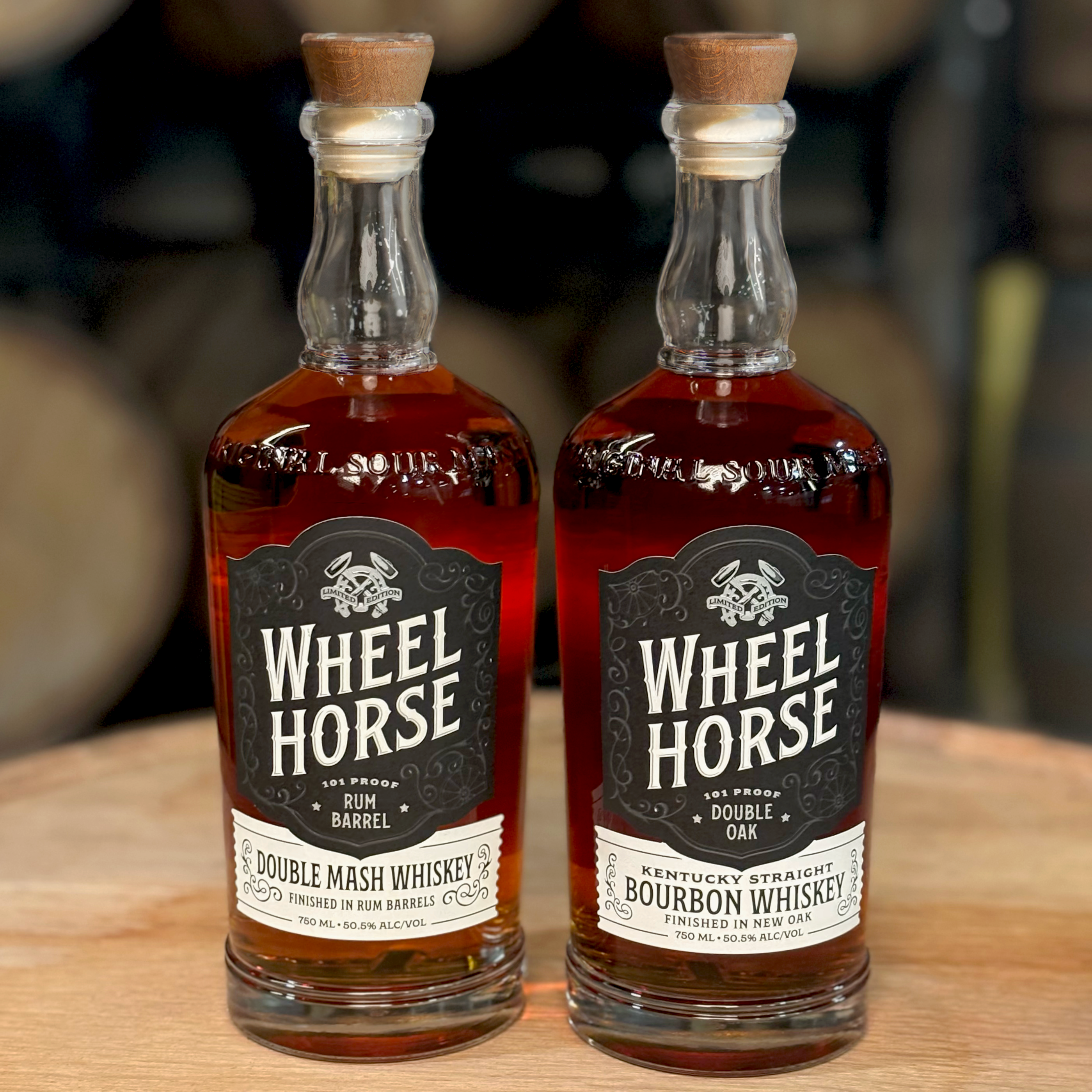 Wheel Horse Experimental Series: a new release in the rum cask double mash rye and a returning favorite in the double oaked bourbon