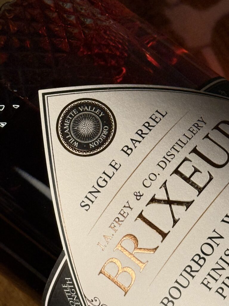 Brixeur Spirits Triple Wine Finished Bourbon top label close-up