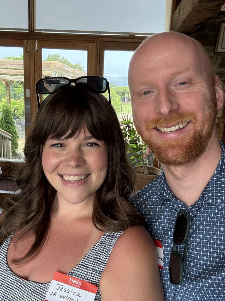 Writer, Ethan Pope and his wife, Jessica in Hillsborough Vineyard's front tasting room
