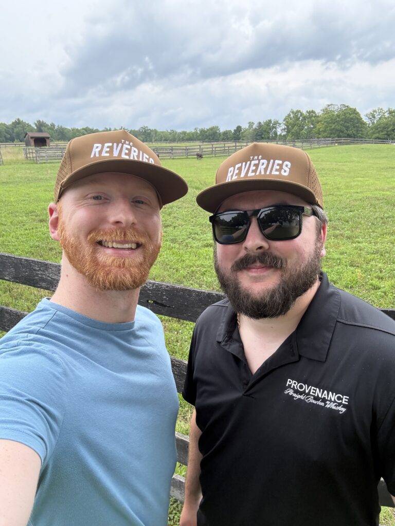 (Left to Right) Ethan Pope, Jay West, pose in front of donkey pasture on site.