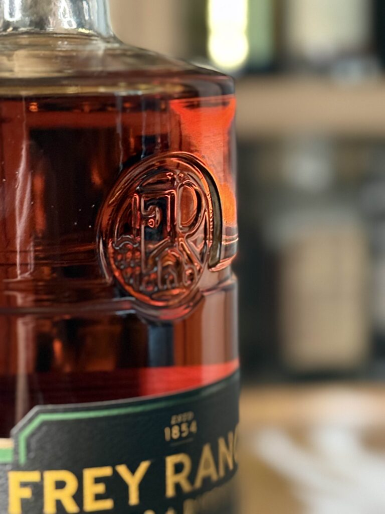Frey Ranch Winter Rye Single Barrel with "FR" embossed into top of bottle