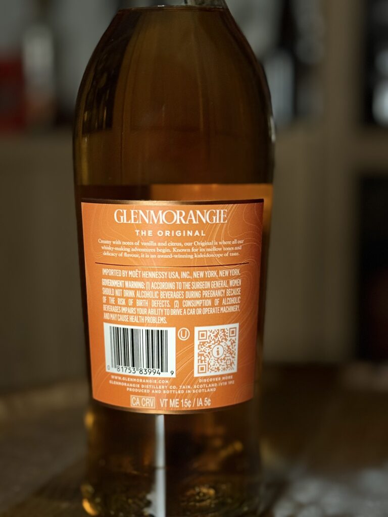 Glenmorangie "The Original" 12 Yr Back Label