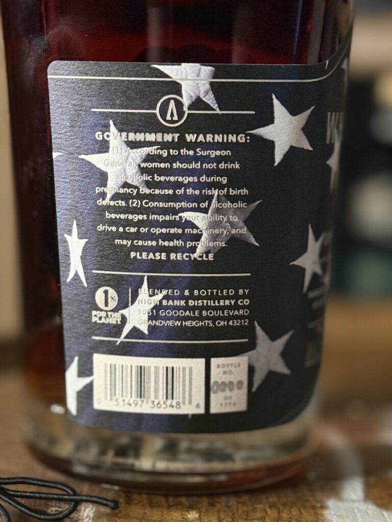 High Banks Whiskey War Double Double Oak 250th Anniversary Release back label