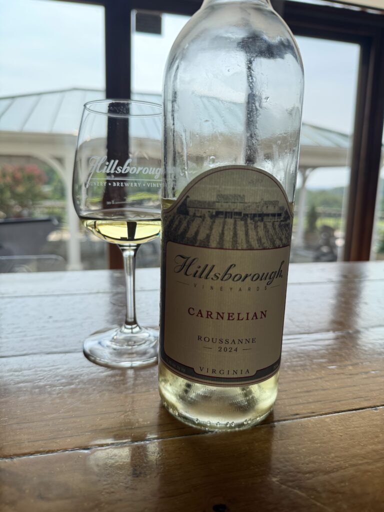 Hillsborough Vineyard's "Carnelian", a 2024 Roussane, was offered as an early tasting