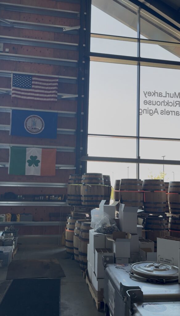 United States, Virginia and Irish flags hang within MurLarkey's newest rickhouse