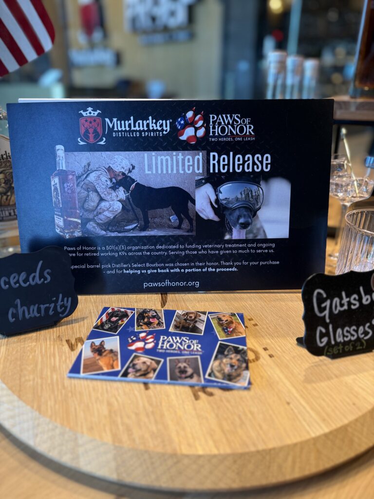 Further information on the newly released charity Single Barrel benefitting Paws of Honor, a company who rescues and trains dogs to serve veterans with PTSD