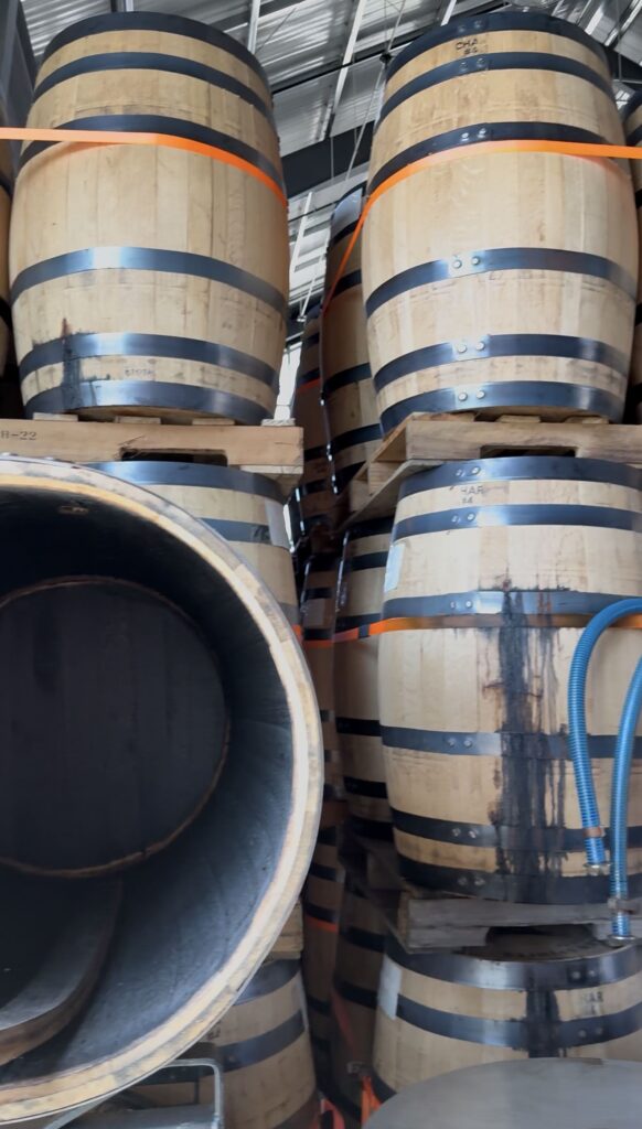One barrel sits open in the rickhouse for tours and education experiences