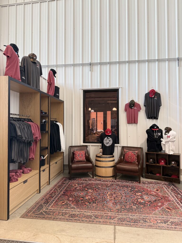 Murlarkey's third store front inside the distillery itself focuses on merch like shirts and hats