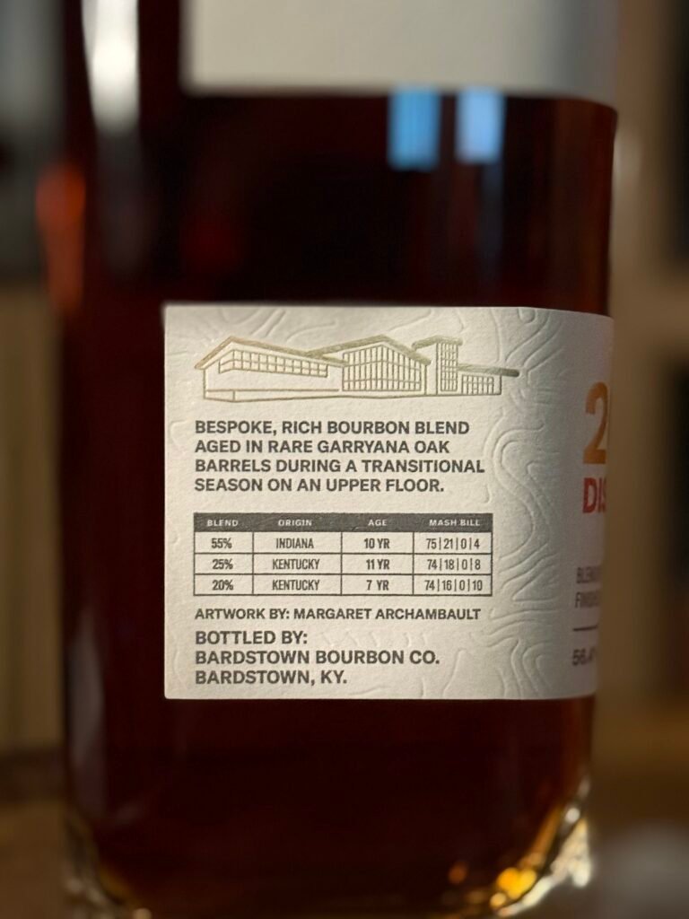 Bardstown Bourbon Company's Discovery 2026 fully transparent blend ratio