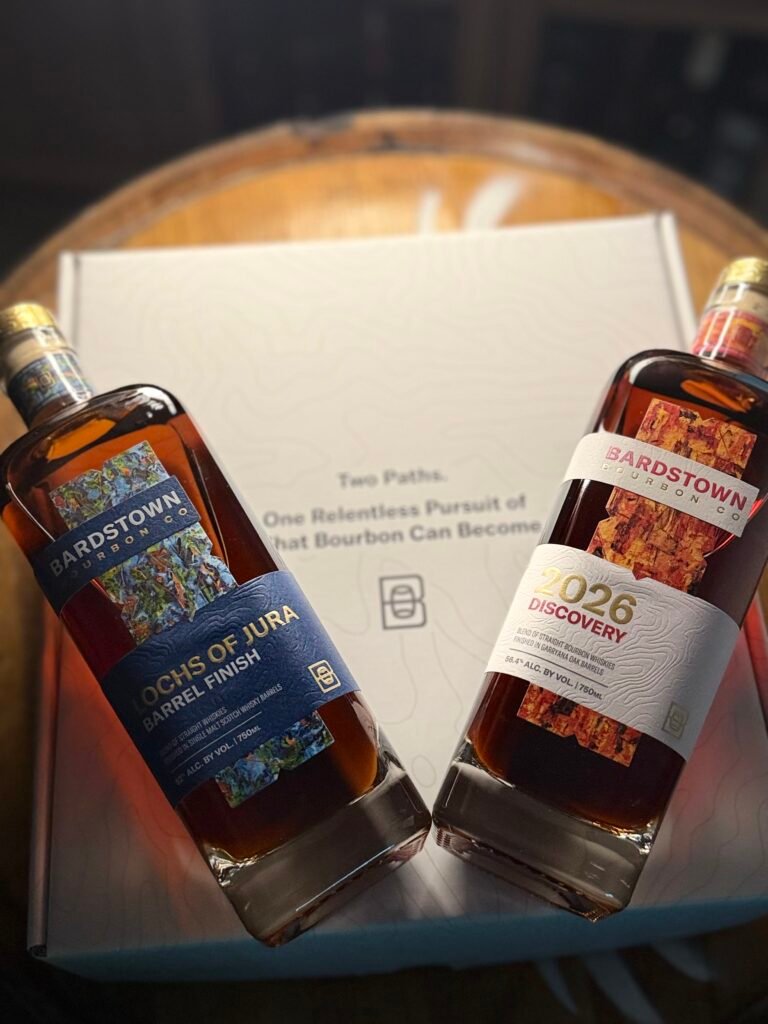 Bardstown Bourbon Company's Lochs of Jura and Discovery 2026 lying on "Two Paths" box