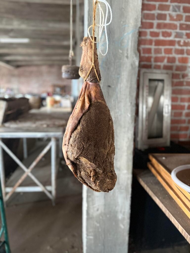 "Rickhouse cured" meat hangs on the 3rd floor soaking up the angel's share