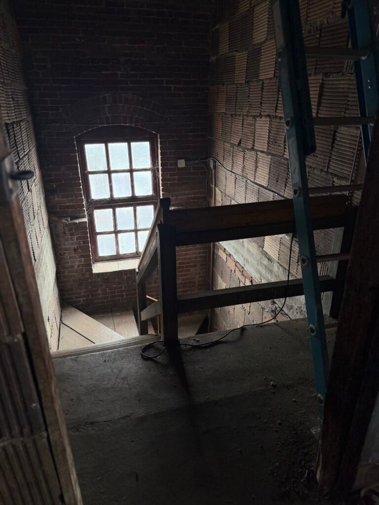 Original stairs between the rickhouse floor and bottom floor