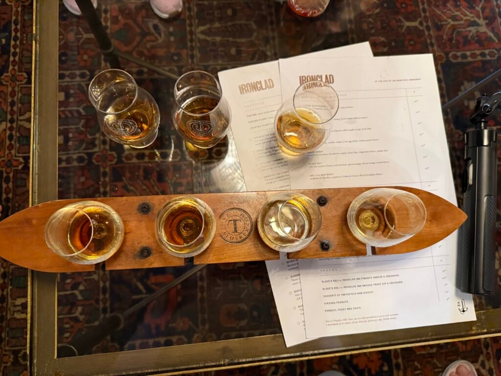Overhead view of the full tasting and ship shaped tasting board