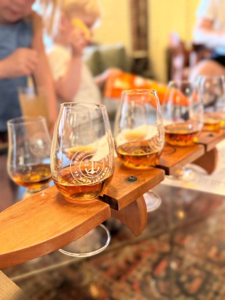 Side view of the full tasting and ship shaped tasting board