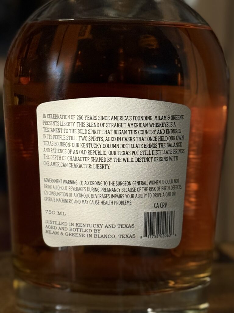 Milam & Greene's Liberty back label
